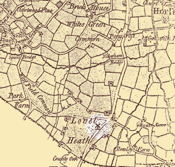 A 1762 map of Surrey showing the mill